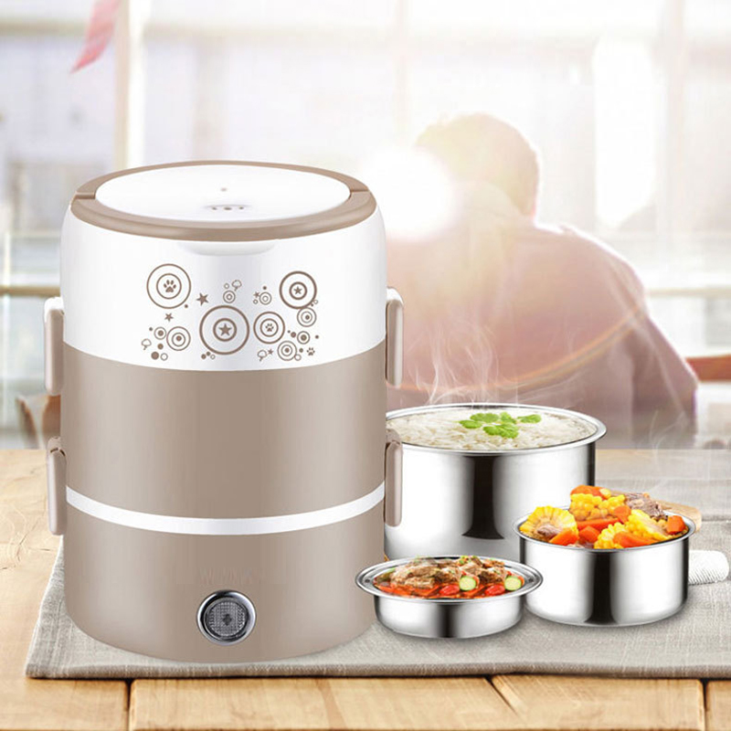 Home Cooking Heater - 220V สแตนเลสสตีลไฟฟ้าความร้อนกล่องอาหารกลางวัน Home Office นึ่งหม้อหุงข้าวทำอาหารอุ่นอาหารคอนเทนเนอร์อาหารเครื่องทำความร้อน